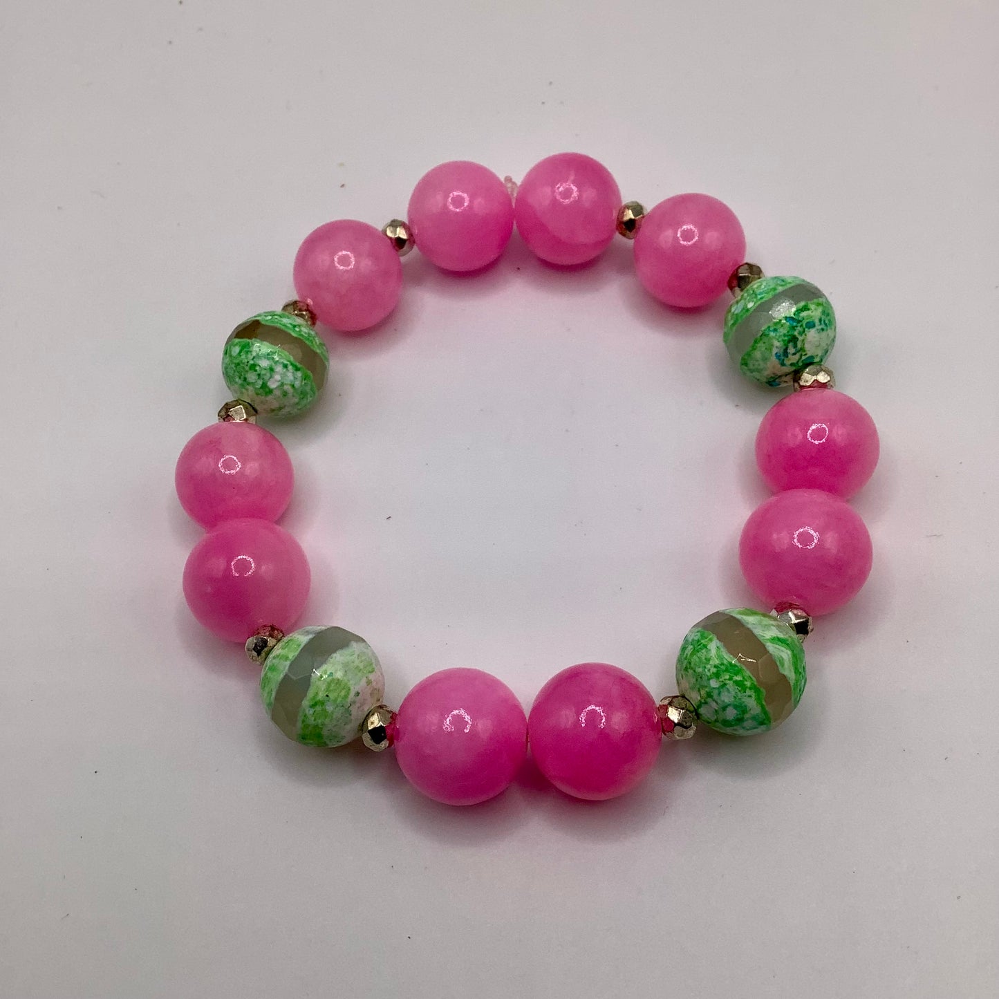 AKA 12mm Pink jade and Green Tibetan Agate