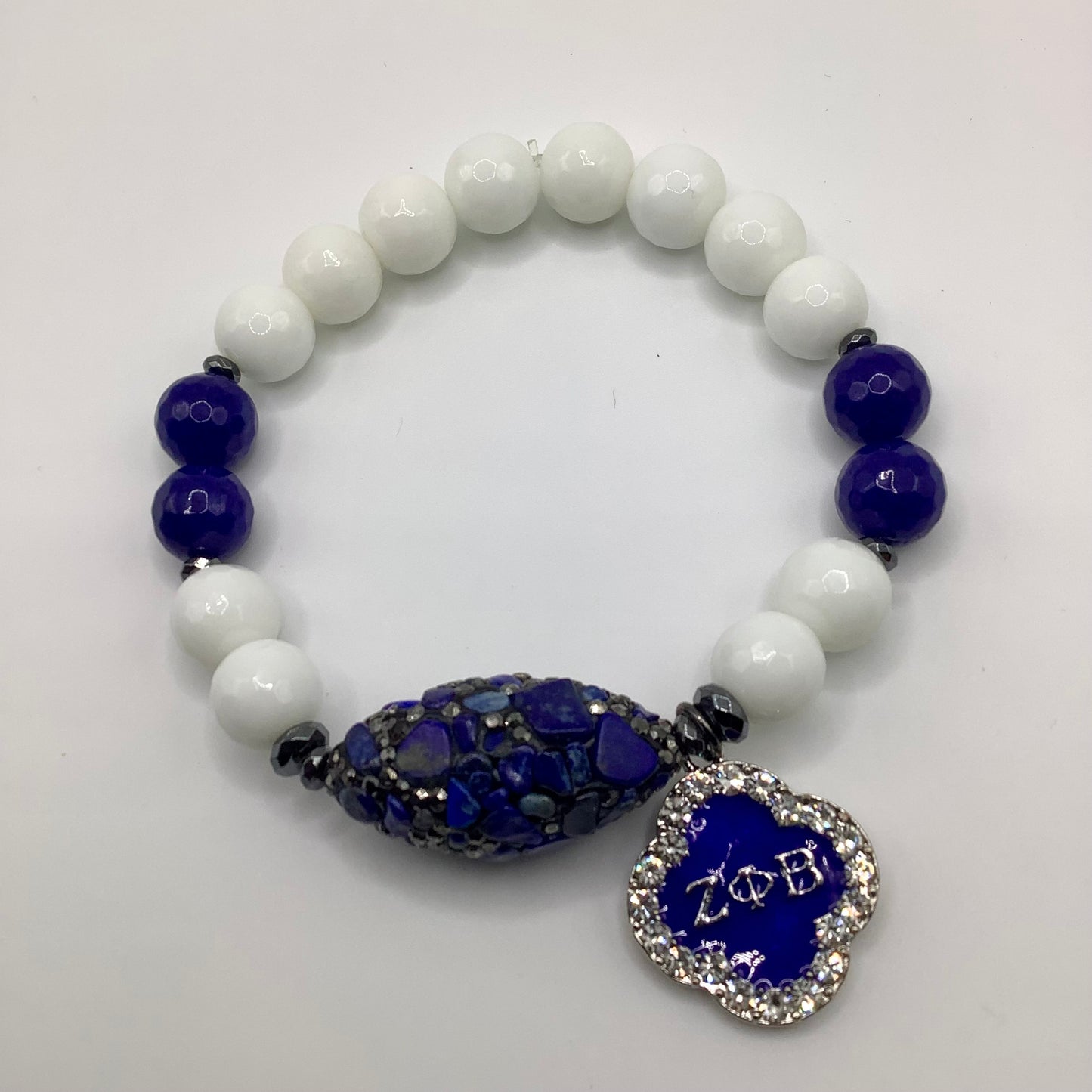 Zeta 10mm Blue and White Jade w/charm and focal