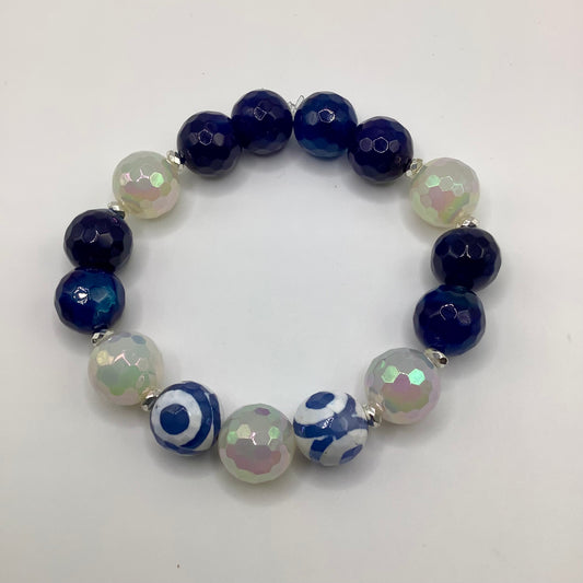 Zeta 12mm Blue Jade and White Electroplated Agate