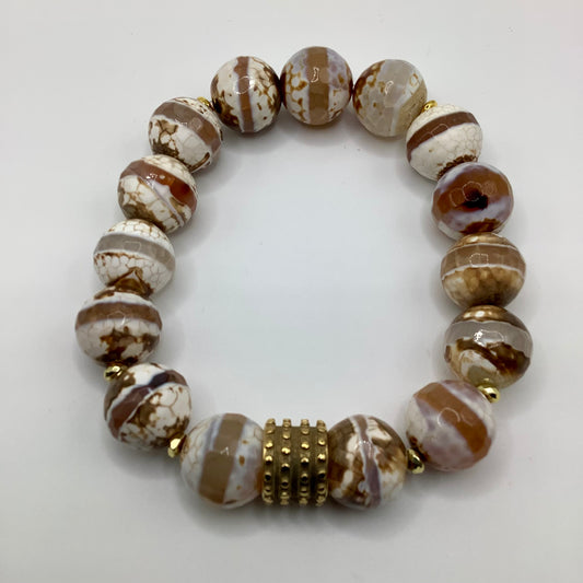 Tibetan Agate Gold Focal 14mm gold hematite