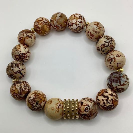 Snakeskin Agate gold SS focal 14mm gold hematite