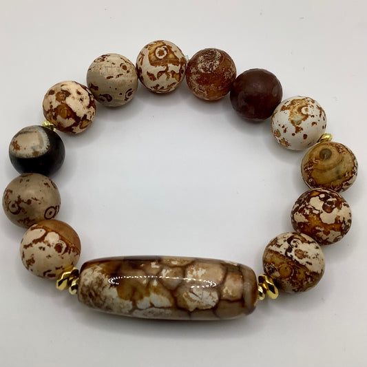 Snakeskin Agate, Agate focal 14mm gold hematite