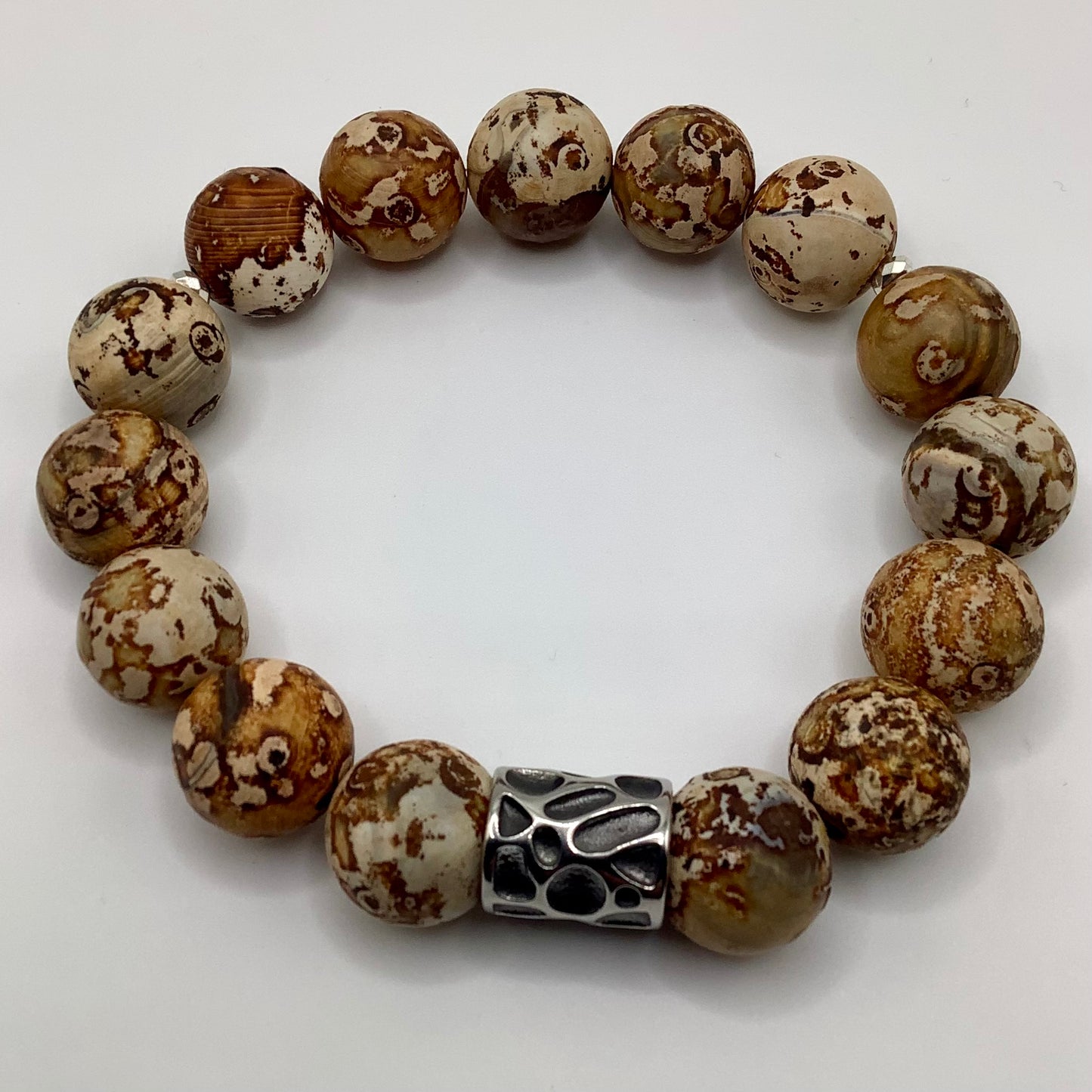 Snakeskin Agate silver SS focal 14mm silver hematite