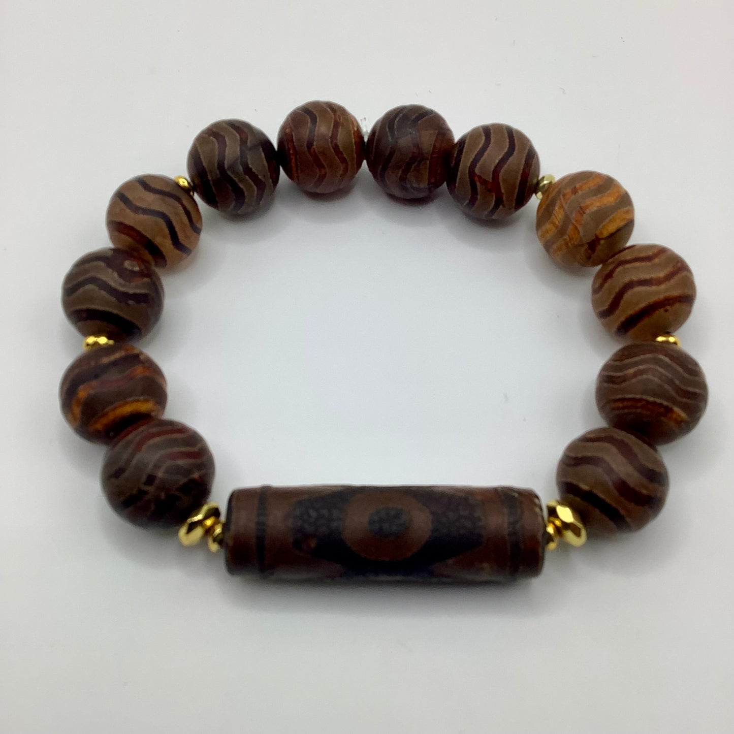 Tibetan Agate and focal 14mm gold hematite