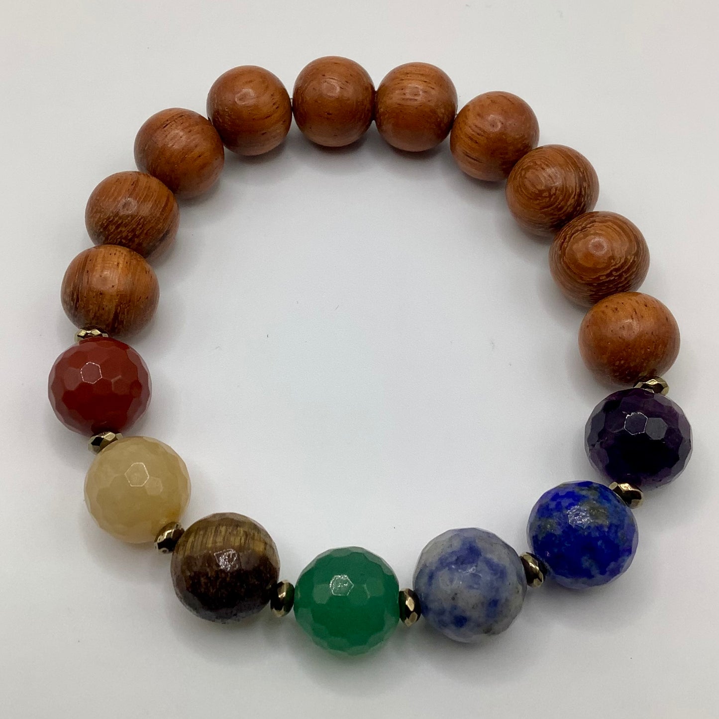 Chakra stone and wood 12mm dark gold hematite