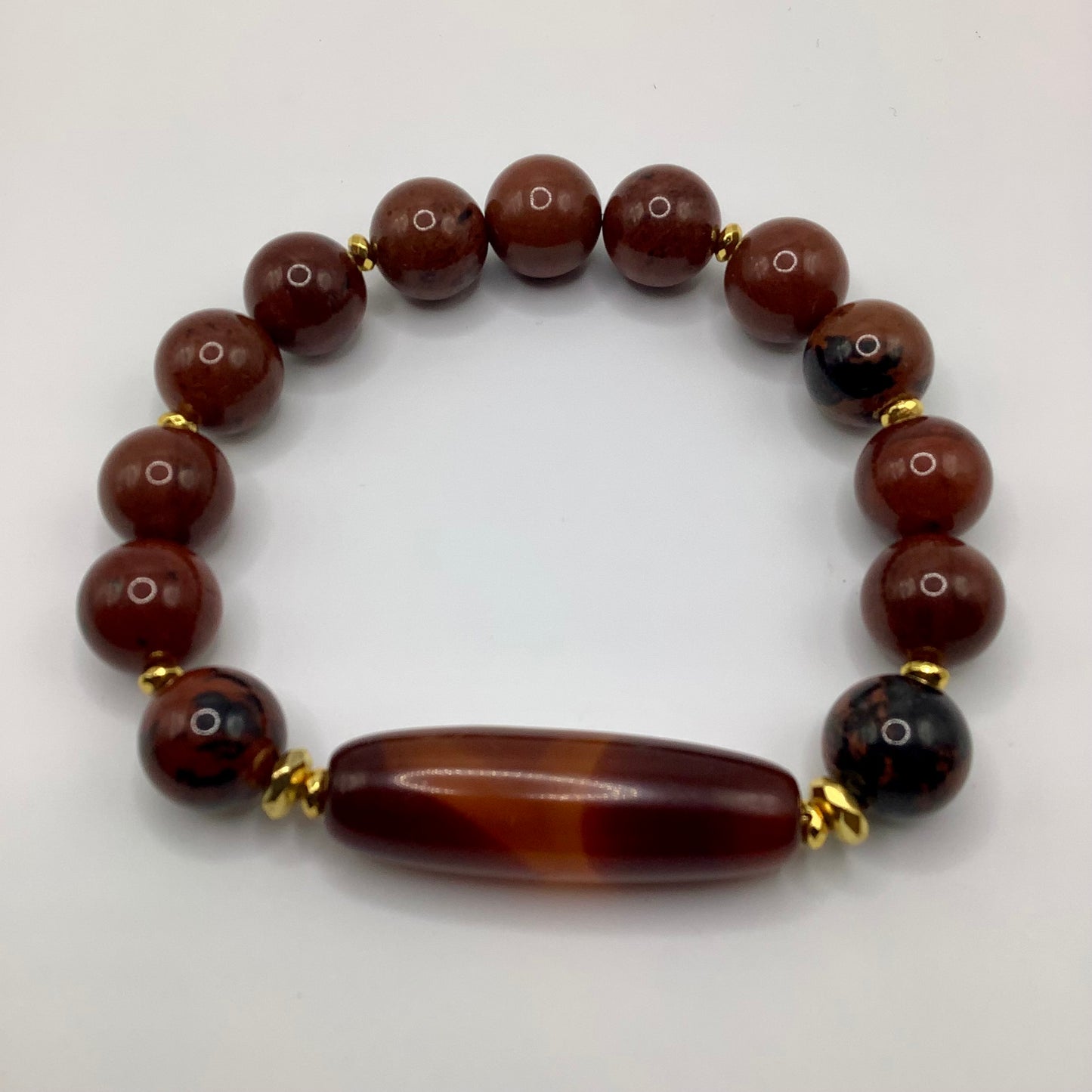 Mahogany Obsidian, Agate focal 12mm gold hematite