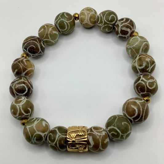 Petoskey Stone with Gold Cross SS Focal 12mm gold hematite