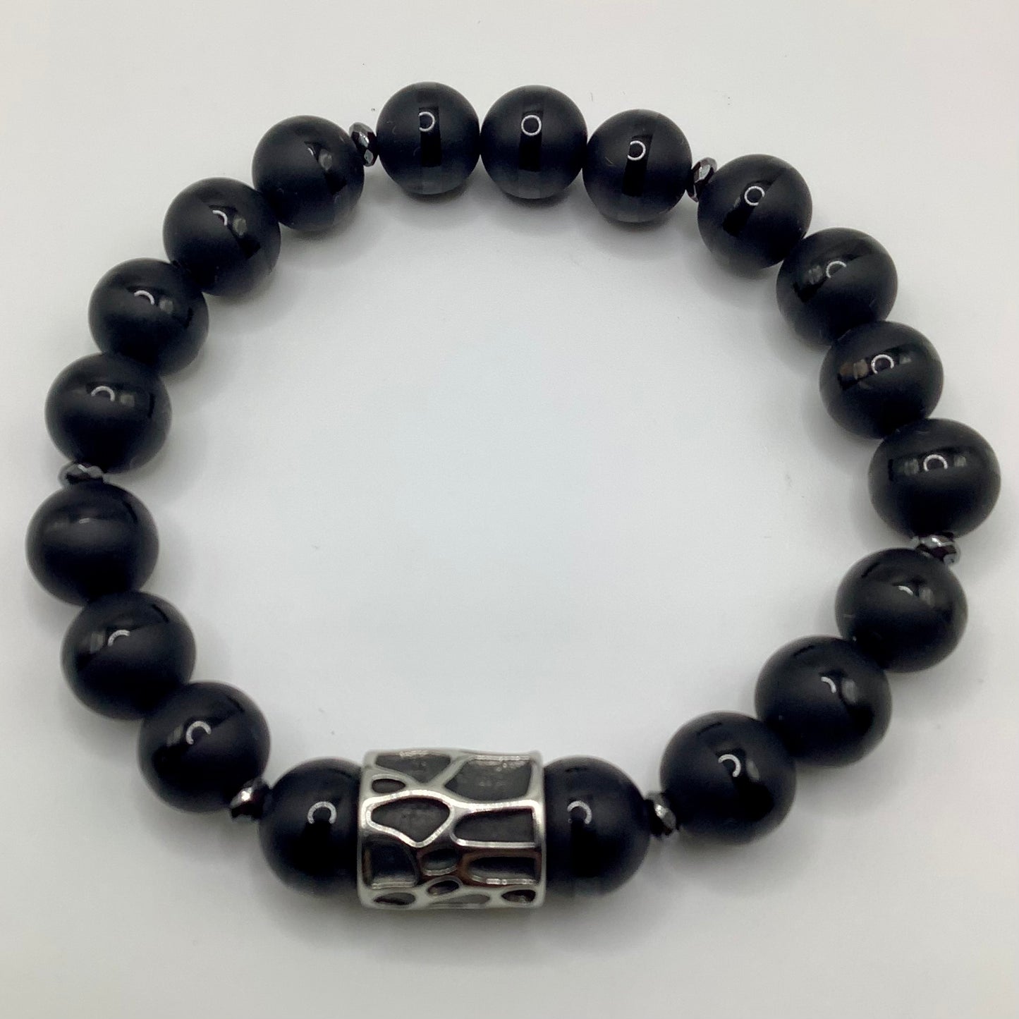 Black Stripe Matte Onyx w/ Silver SS Focal 10mm gunmetal hematite