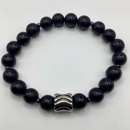 Black Stripe Matte Onyx w/ Silver SS Focal 10mm gunmetal hematite