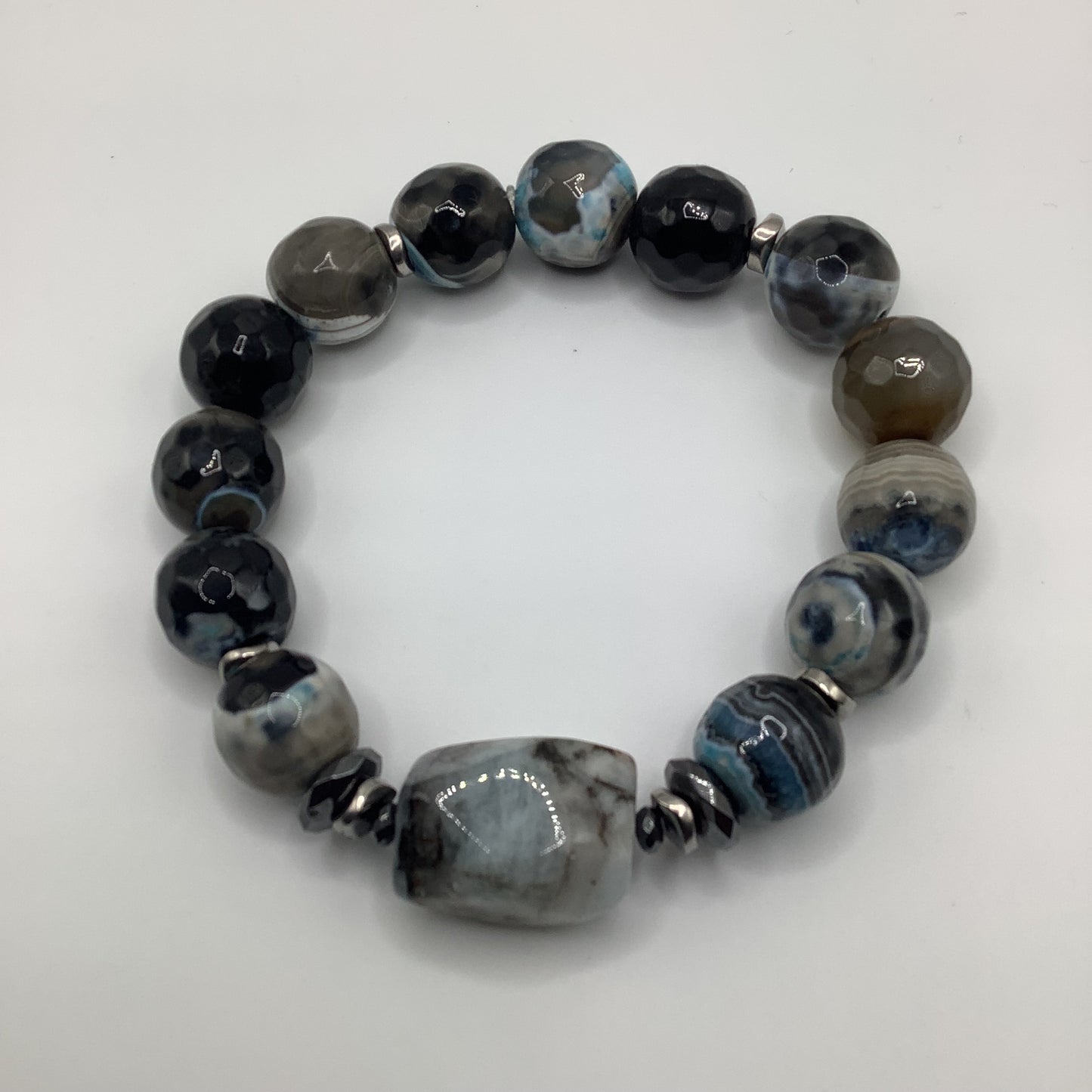 Fire Agate, Agate Focal 13mm dark and gunmetal hematite