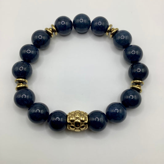 Dumortierite w/ gold SS Focal 12mm gold hemitite