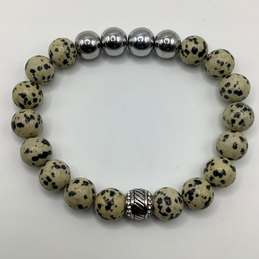 Dalmation Jasper w/ Silver SS Focal 10mm silver hematite