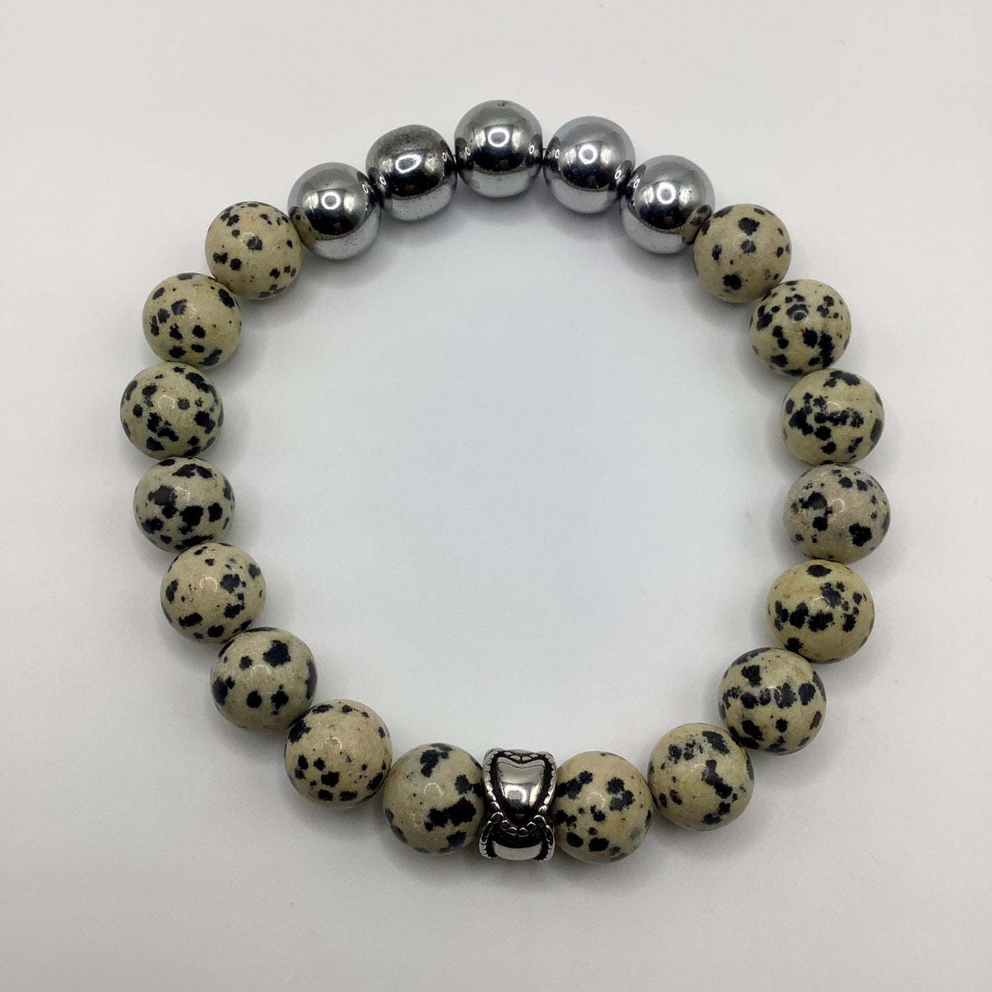 Dalmation Jasper w/ Silver SS Focal 10mm silver hematite