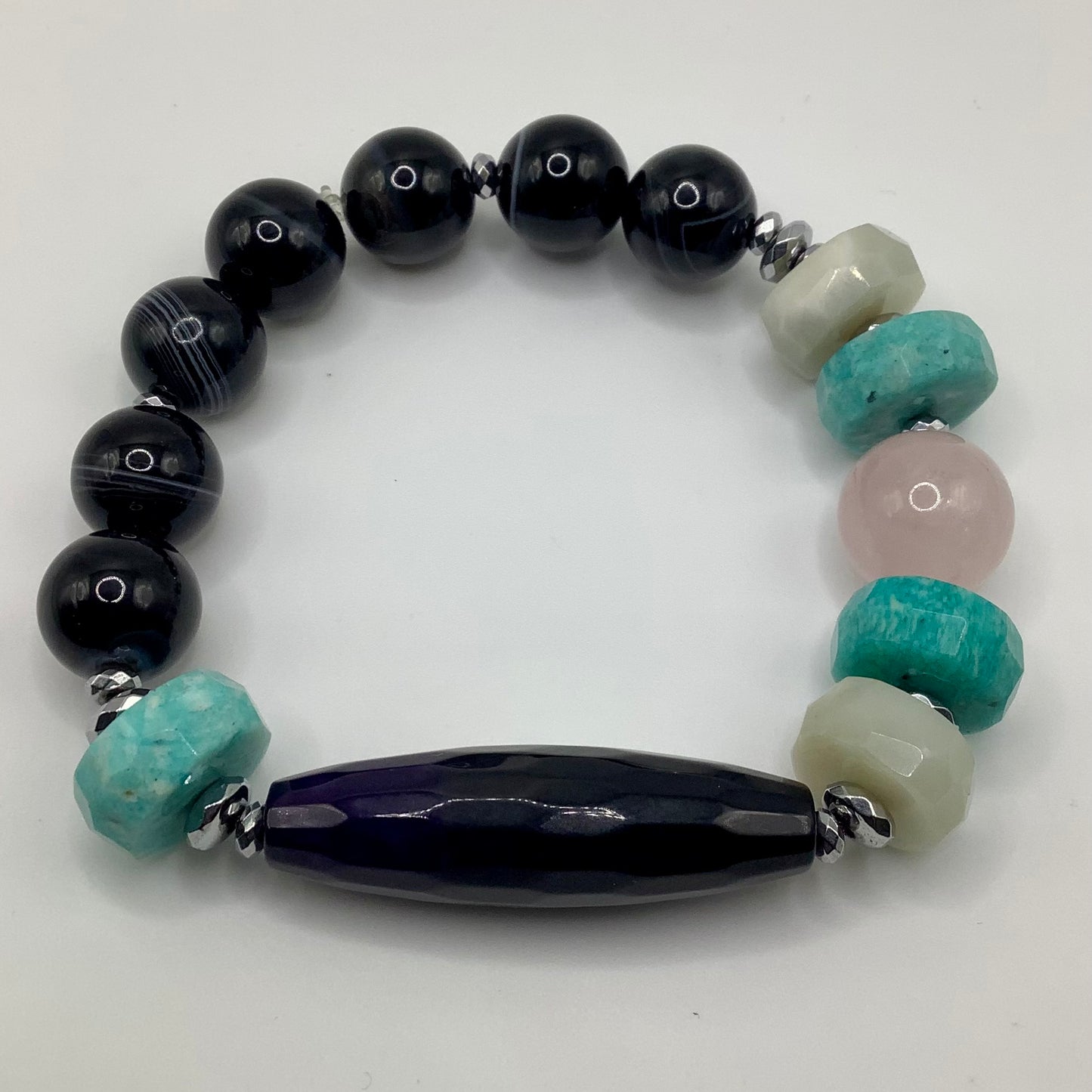 Banded Agate, Amazonite, Moonstone 12mm