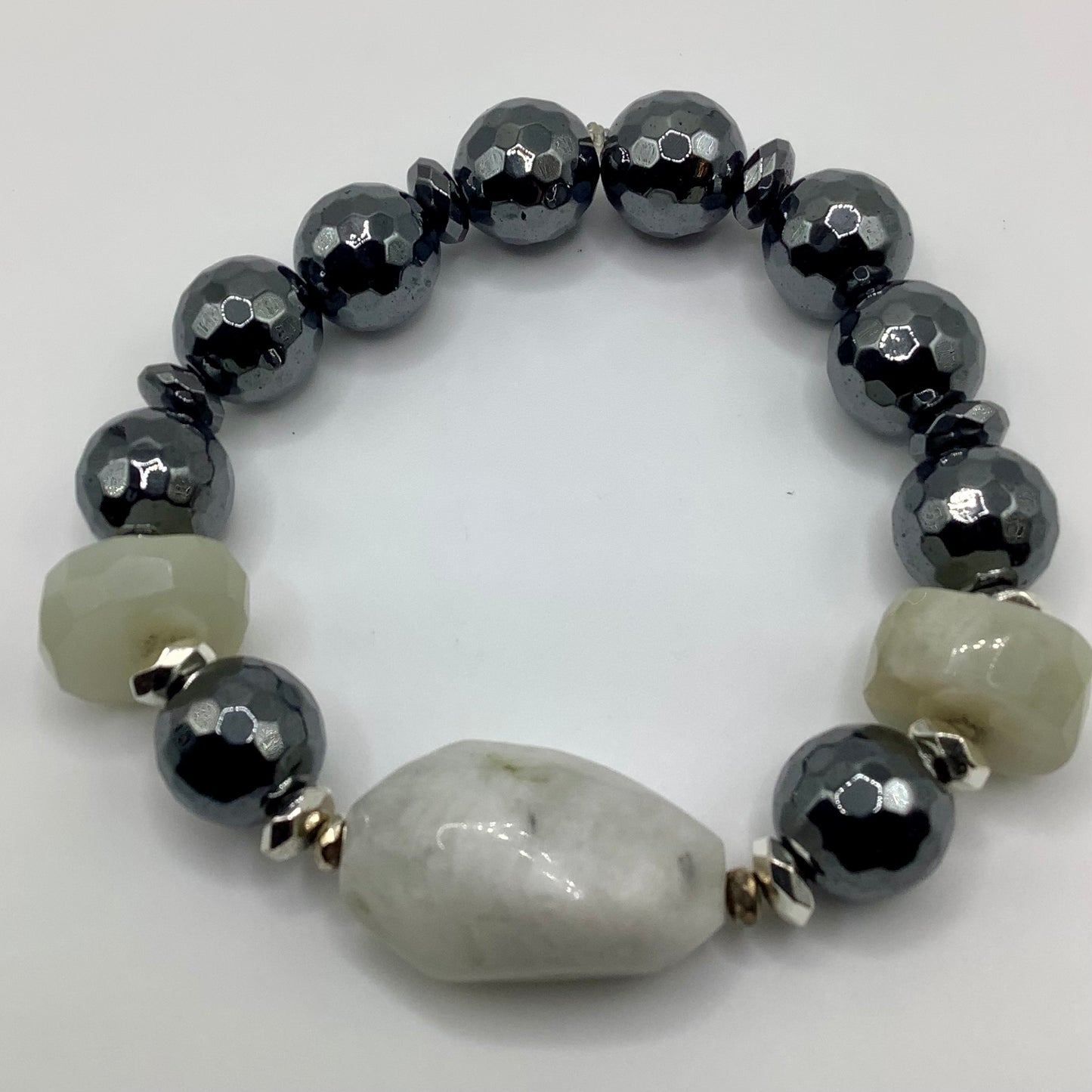 Graphite Hematite and Moonstone 12mm