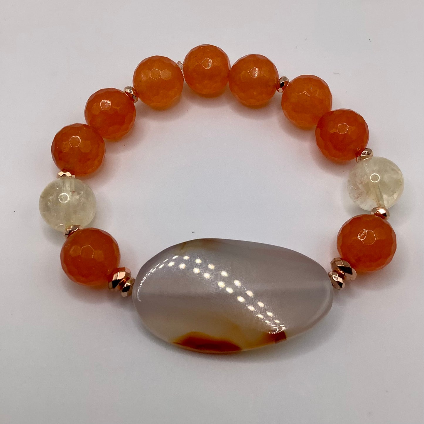 Agate Focal, Agate and Citrine  bead 12mm copper hematite