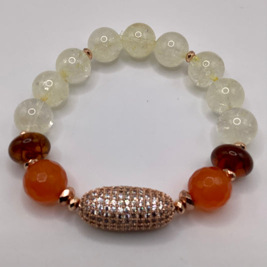 Copper CZ Pave Focal, Agate, Amber and Citrine  bead 12mm copper hematite