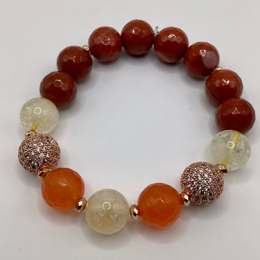 CZ Pave,Agate and Citrine  bead 12mm copper hematite