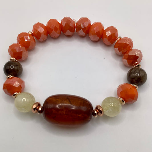 Amber Focal, Agate, Crystal Glass,  Citrine  bead 12mm copper hematite