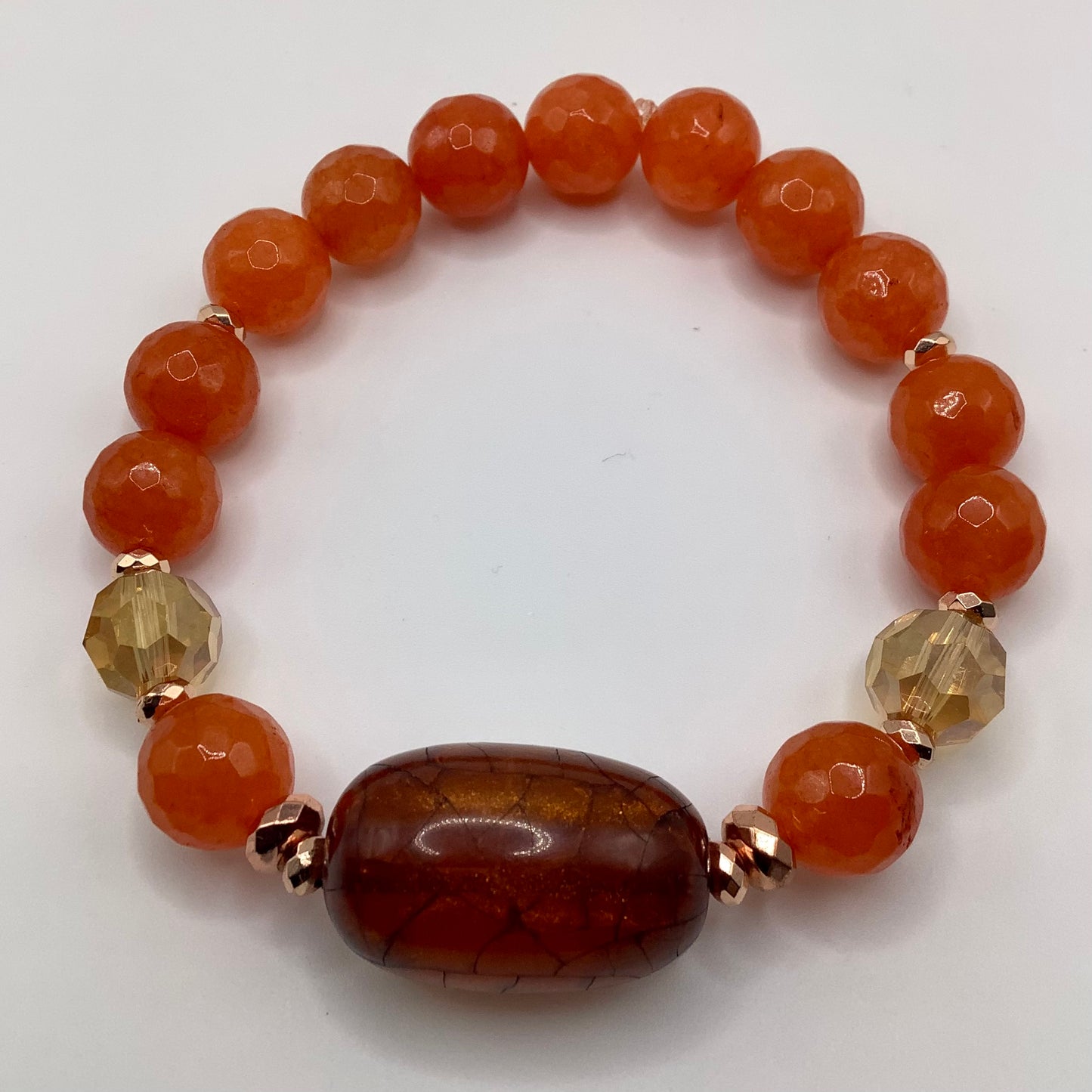 Amber Focal, Crystal Glass and Agate  bead 10mm copper hematite