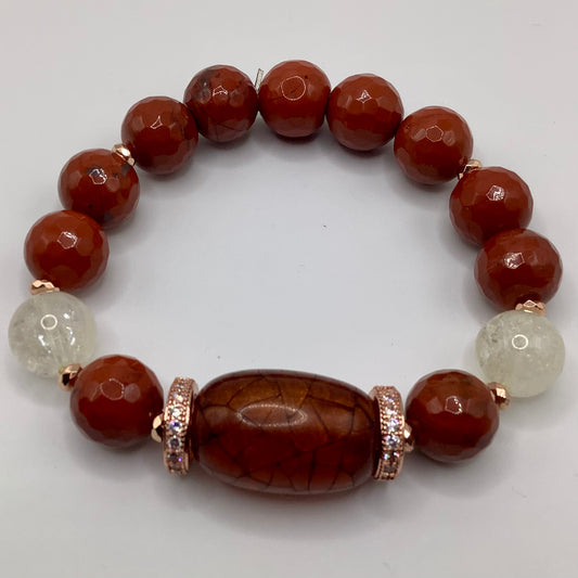 Amber Focal, CZ Pave wheels, Citrine and Agate  bead 12mm copper hematite