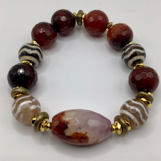 Tibetan Agate Focal and Agate 14-16mm brass and gold hematite