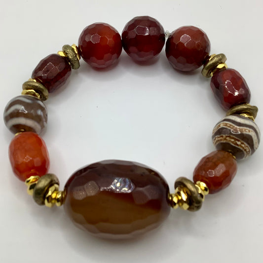 Tibetan Agate Focal and Agate 12-15mm  gold hematite