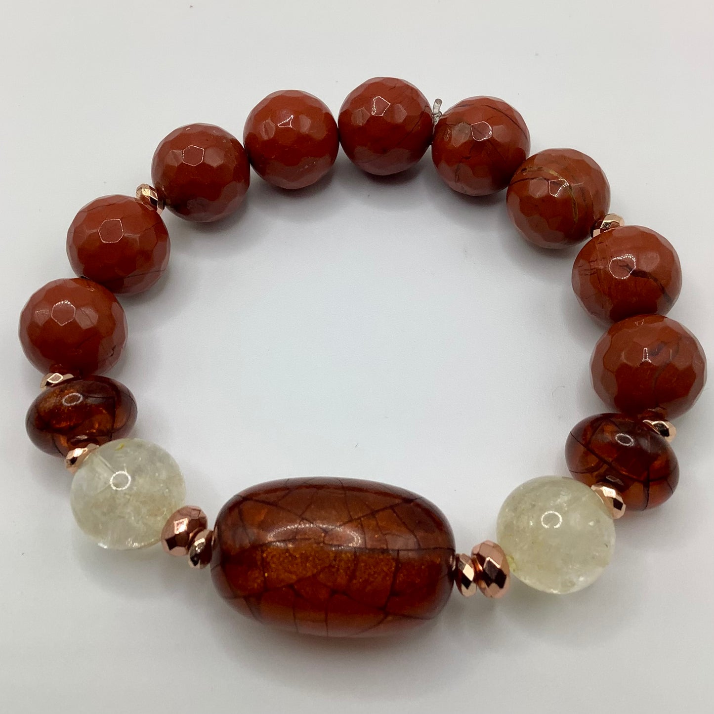 Amber Focal, Amber, Agate and Citrine 12mm copper hematite