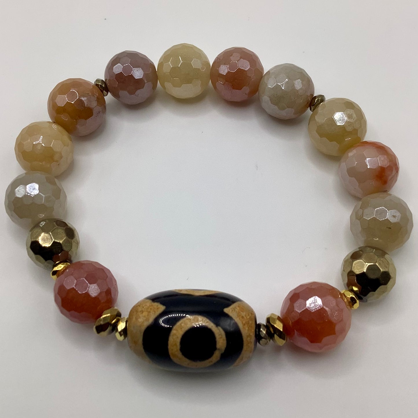 Tibetan Focal and Electroplated Agate 12mm dark gold hematite