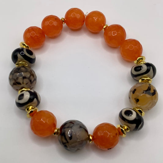 Agate,Tibetan and Dragon Vein Agate 12mm gold hematite