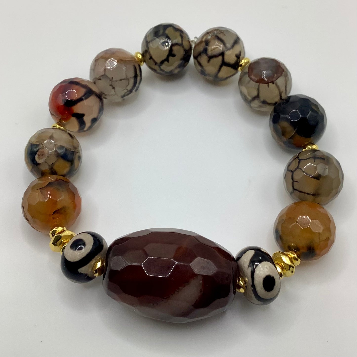 Agate,Tibetan and Dragon Vein Agate 12mm gold hematite