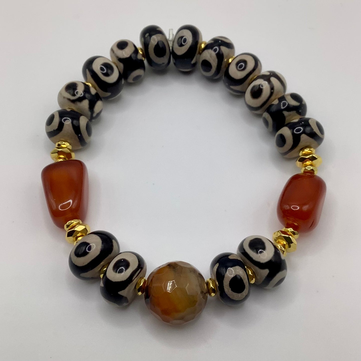 Agate,Tibetan and Dragon Vein Agate 12mm gold hematite