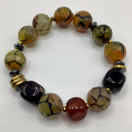 Agate and Dragon Vein Agate 14mm gunmetal and dark gold hematite