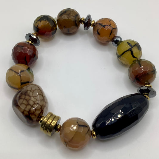 Agate Focal and Dragon Vein Agate 14mm gunmetal and dark gold hematite