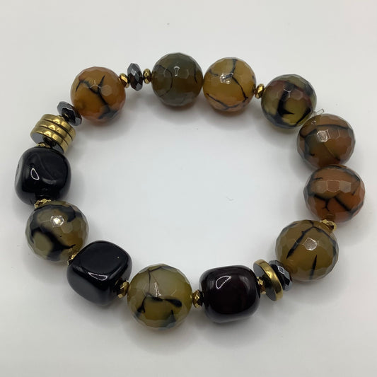 Agate and Dragon Vein Agate 14mm gunmetal and dark gold hematite