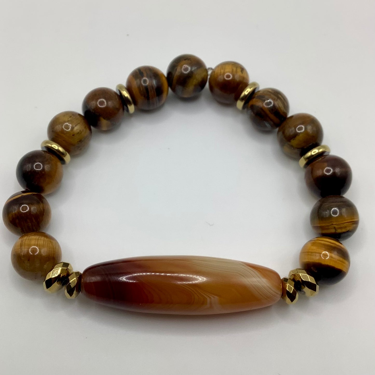 Agate Focal and Tigers Eye 10mm dark gold hematite