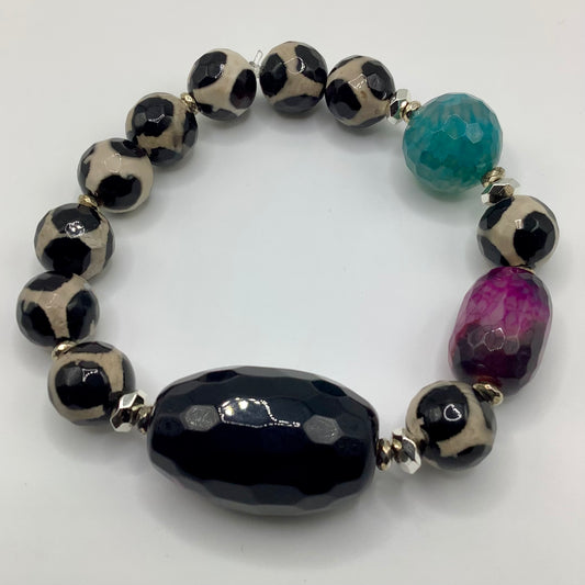 Tibetan Agate and Agate 12mm Silver hematite