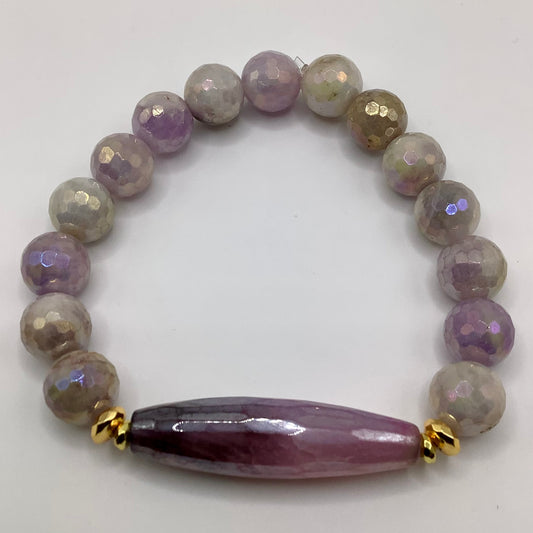 Electroplated Agate, Agate Focal 10mm gold hematite