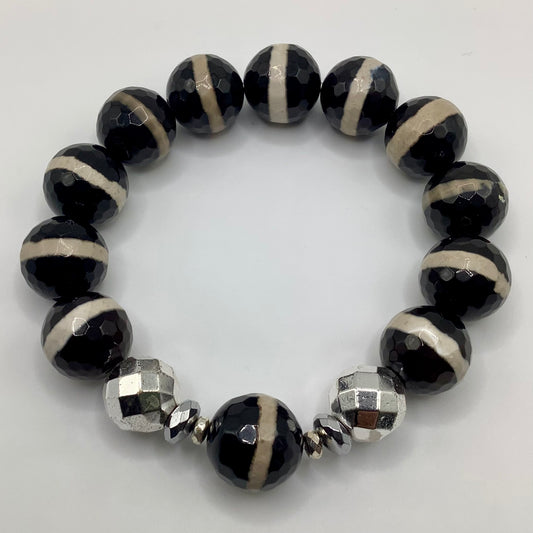 Tibetan Agate  12mm silver hematite