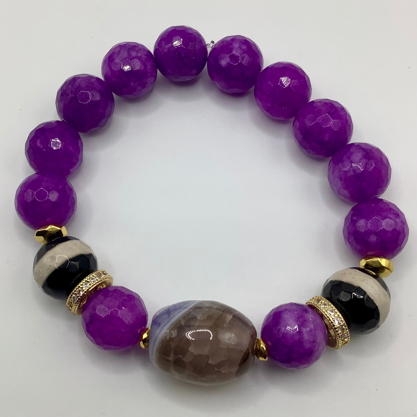 Agate Focal, Tibetan Agate, Agate  12mm CZ Pave gold hematite