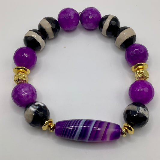 Agate Focal, Tibetan Agate, Agate  12mm gold hematite