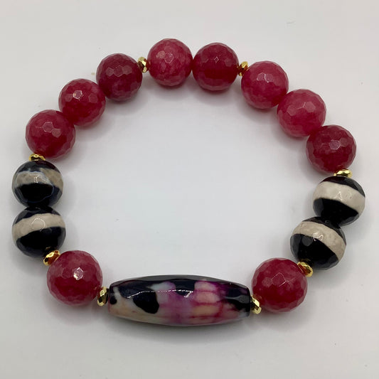 Agate Focal, Tibetan Agate, Agate  12mm gold hematite