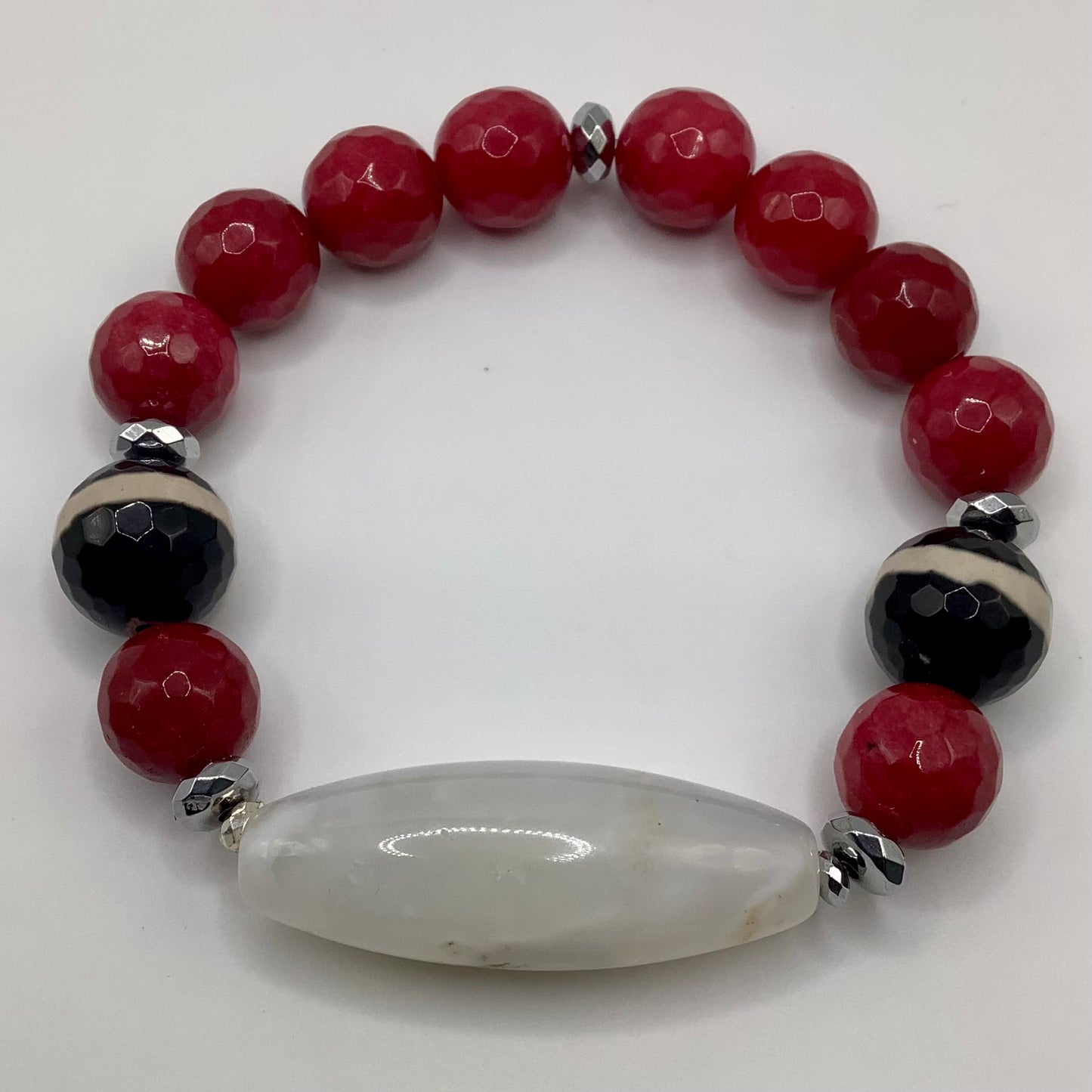 Agate Focal,  Tibetan Agate, Agate  12mm silver hematite