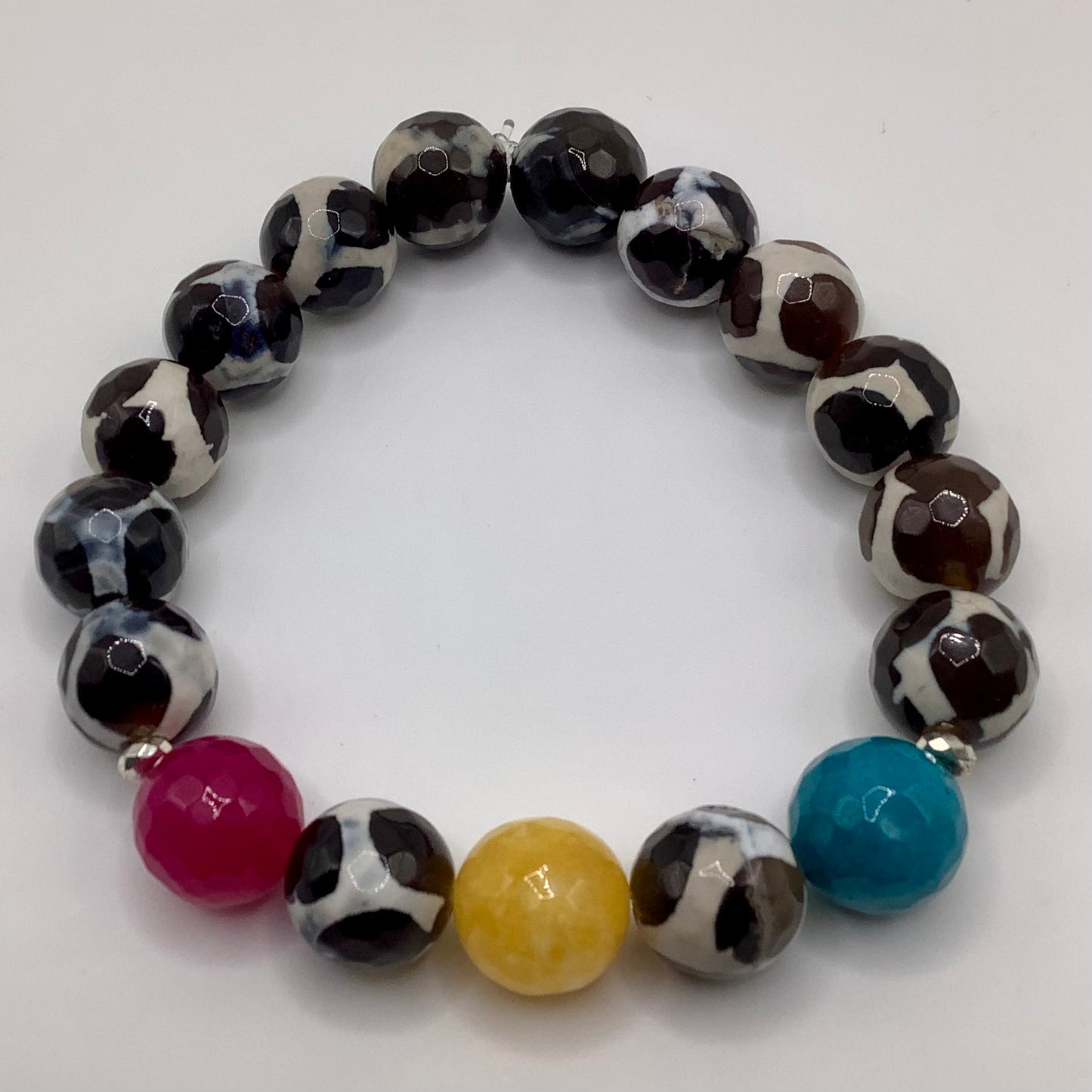 Tibetan Agate and Jade 12mm Silver hematite