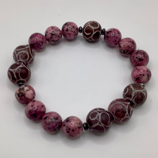 Rhodonite Picasso Stone 12mm, gunmetal hematite