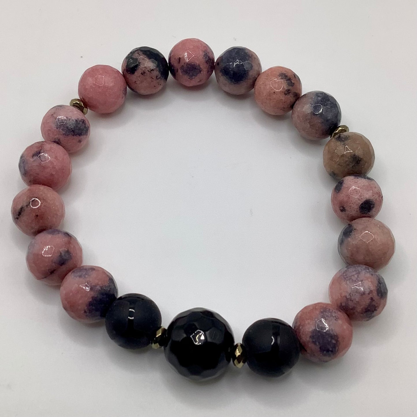 Rhodonite, Onyx 10mm, silver hematite