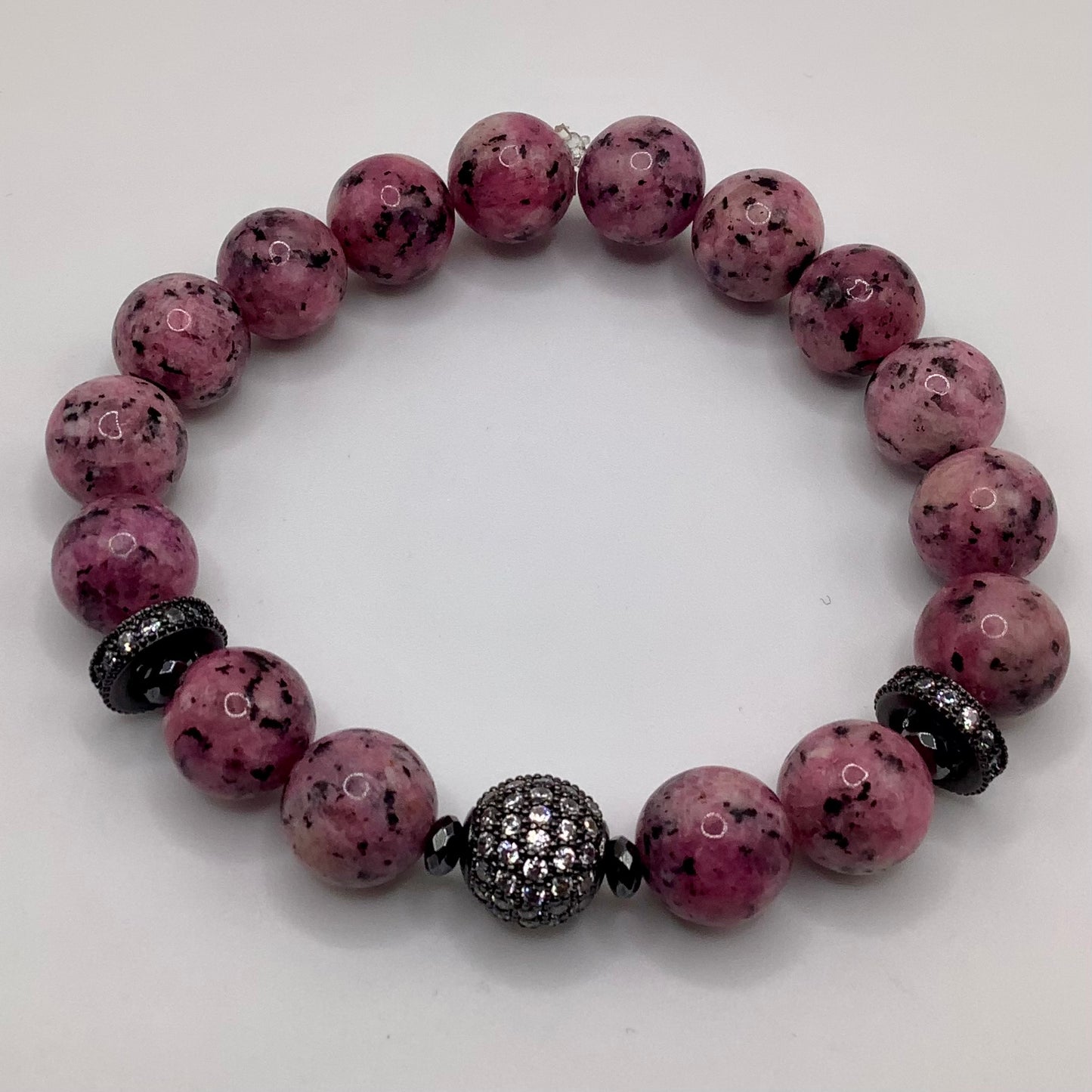 Rhodonite CZ Pave 10mm gunmetal hematite