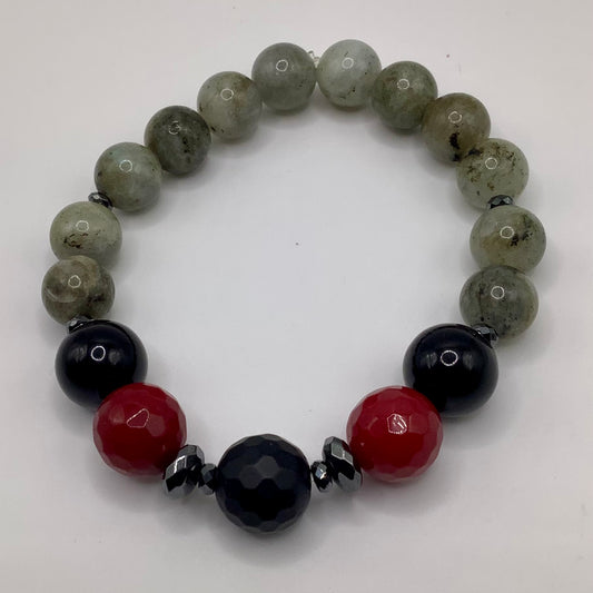 Labradorite, Jade, Onyx  10-12mm black hematite