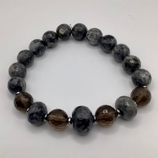 Black Labradorite, Smokey Quartz 10mm silver hematite