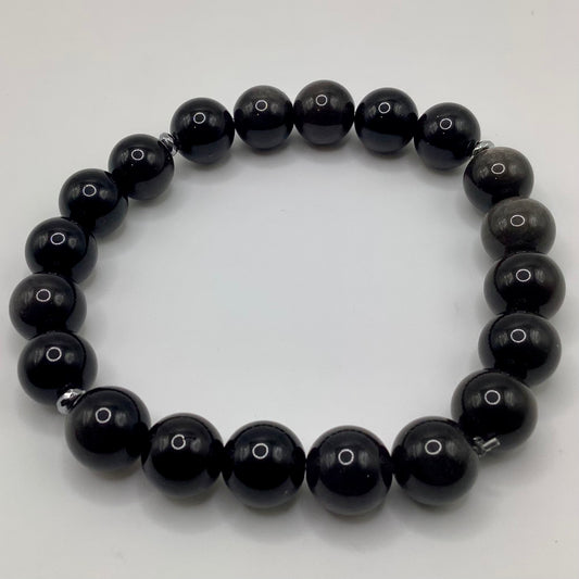 Black Obsidian 10mm dark silver hematite